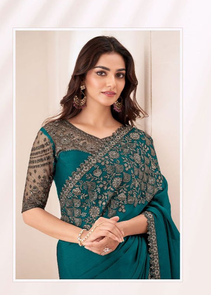 Teal Embroidered Saree