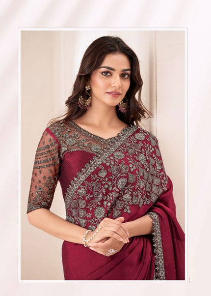 Maroon Embroidered Saree