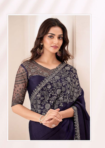 Violet Embroidered Saree