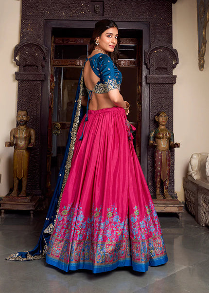 Teal and Pink Embroidered Lehenga Choli