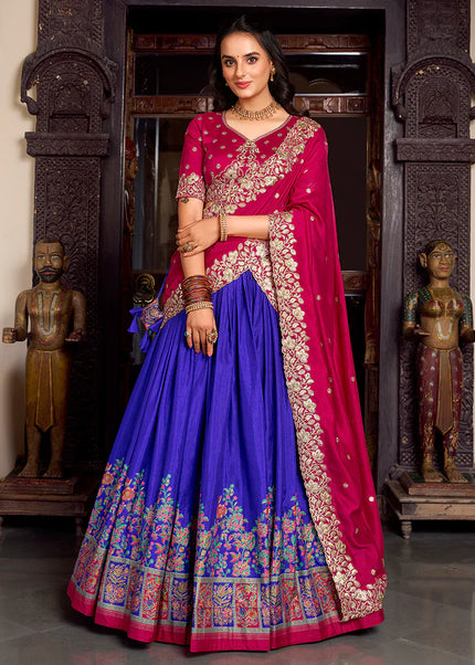 Pink and Blue Embroidered Lehenga Choli
