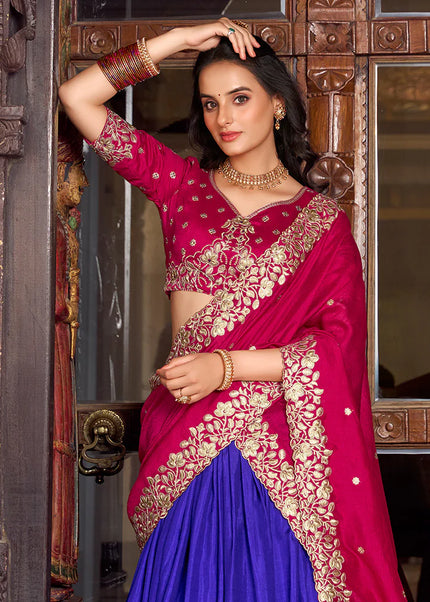 Pink and Blue Embroidered Lehenga Choli