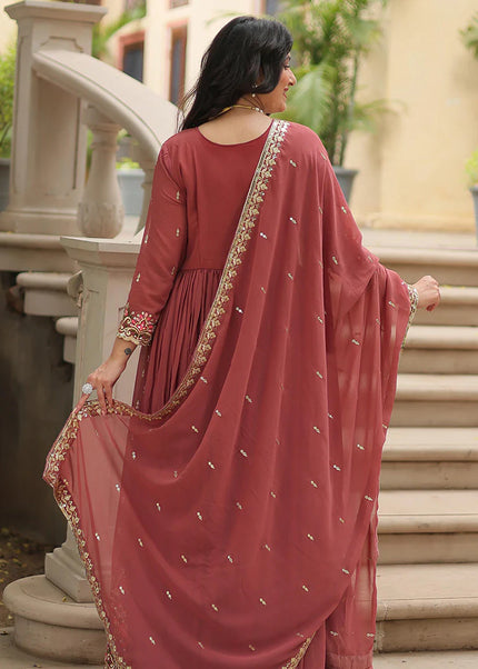 Peach Embroidered Sharara Suit