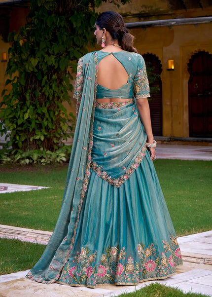 Sky Blue Embroidered Lehenga Choli