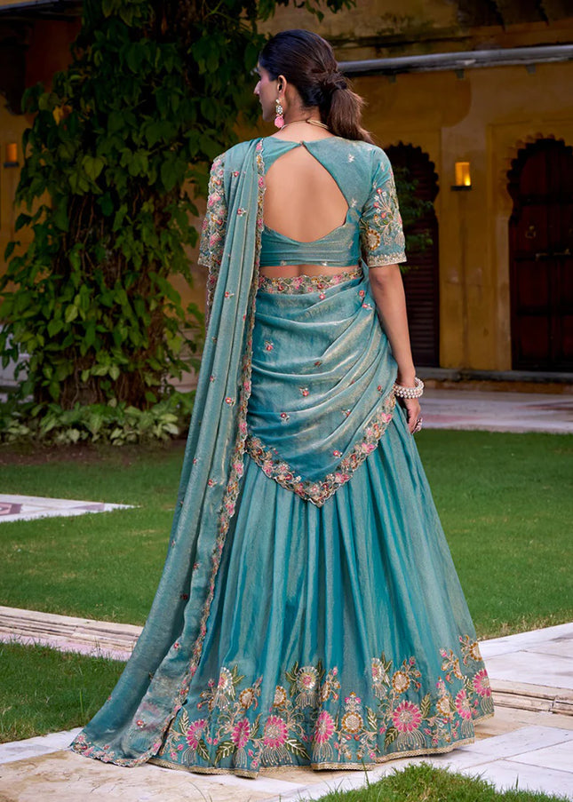 Sky Blue Embroidered Lehenga Choli