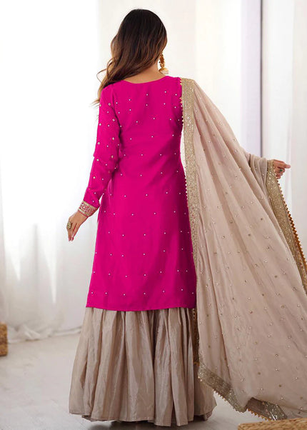 Pink and Mauve Embroidered Sharara Suit
