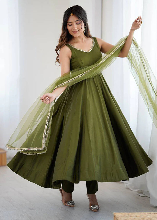 Green Embroidered Anarkali