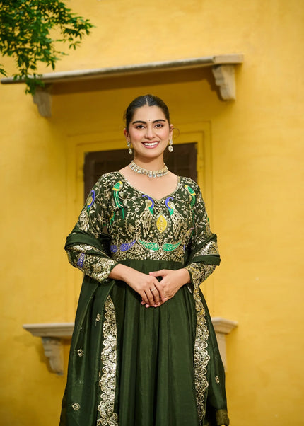 Green Embroidered Anarkali Gown