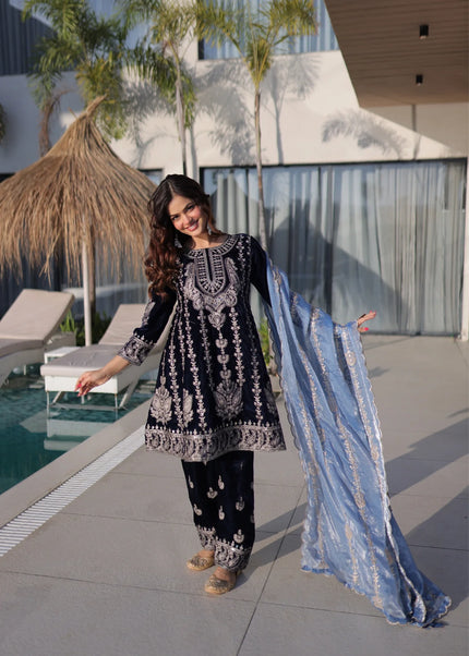 Purple Embroidered Pant Style Suit