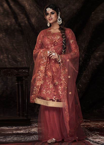 Pink and Gold Embroidered Gharara Suit