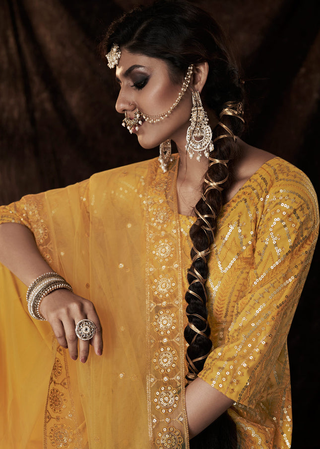 Yellow and Gold Embroidered Gharara Suit