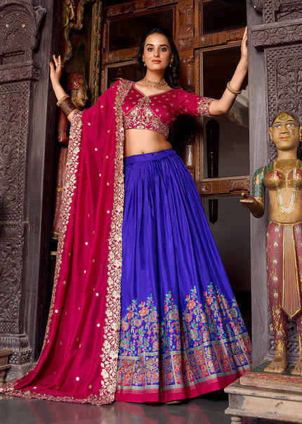 Pink and Blue Embroidered Lehenga Choli