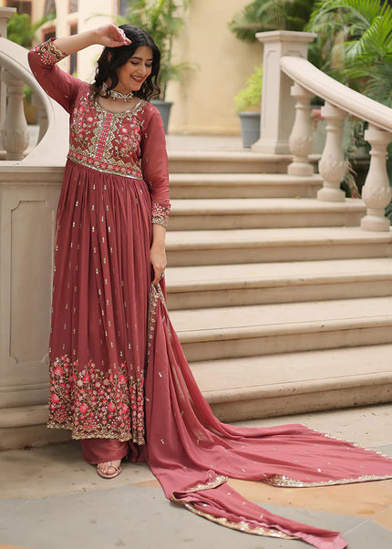 Peach Embroidered Sharara Suit