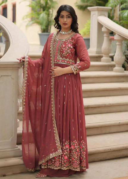 Peach Embroidered Sharara Suit