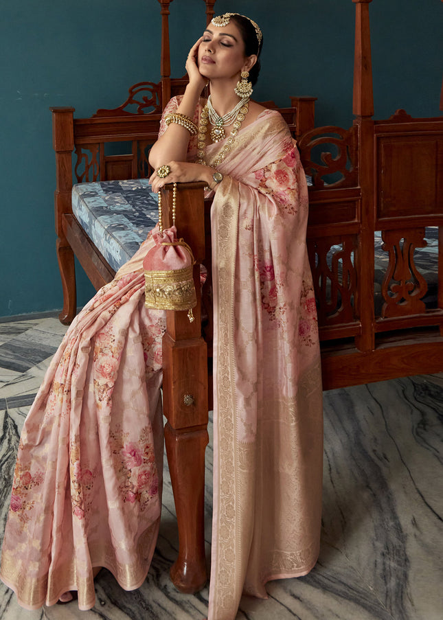 Light Pink Floral Silk Saree