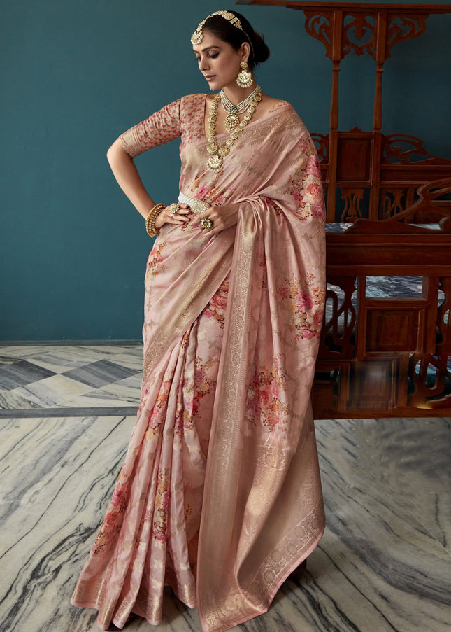 Light Pink Floral Silk Saree