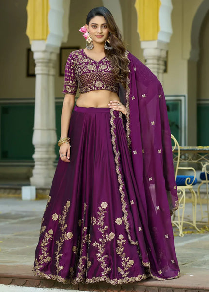 Purple Embroidered Lehenga Choli