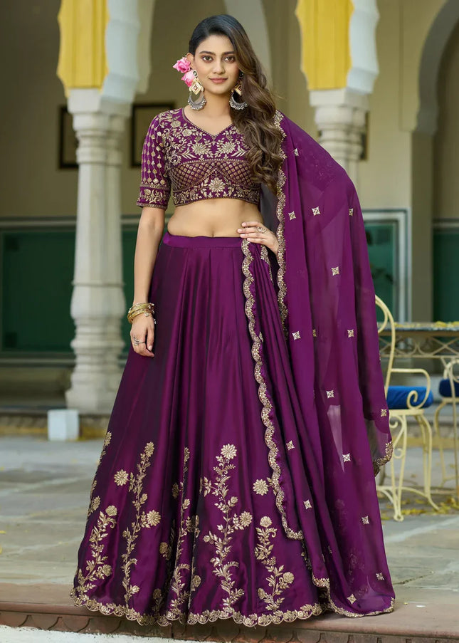 Purple Embroidered Lehenga Choli