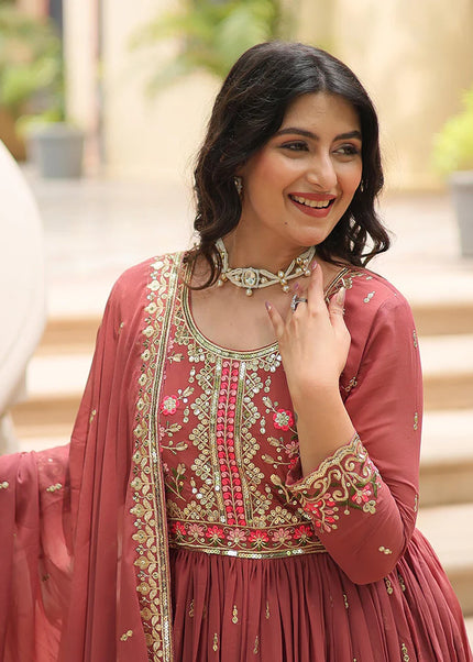 Peach Embroidered Sharara Suit