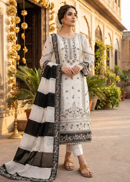 Offwhite and Black Embroidered Pant Style Suit