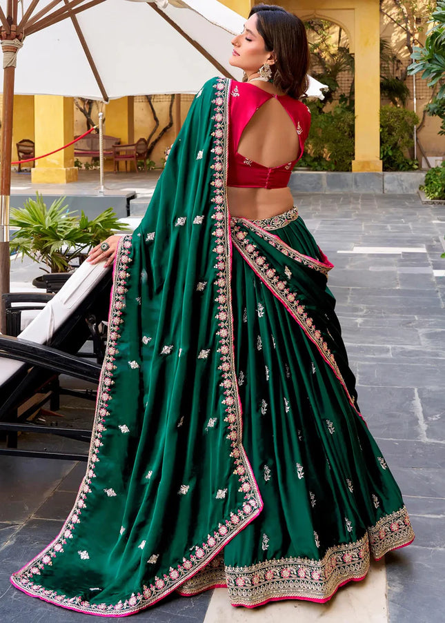 Pink and Green Embroidered Lehenga choli