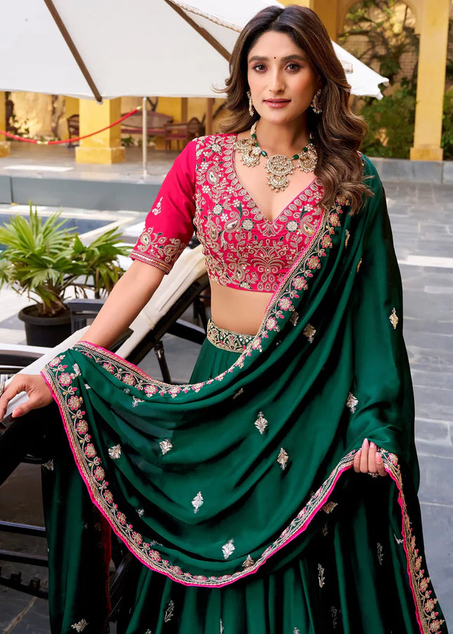 Pink and Green Embroidered Lehenga choli