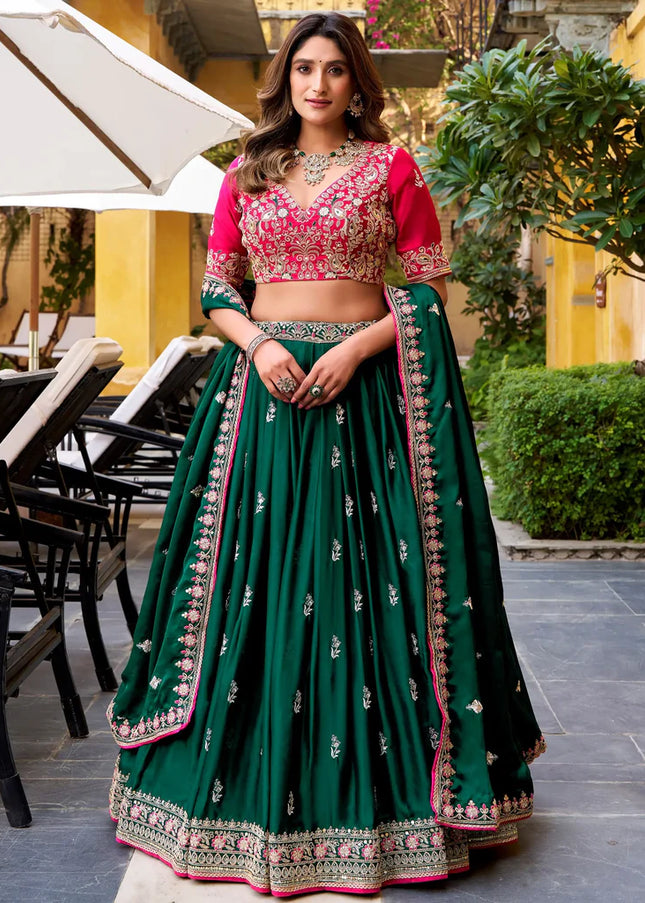Pink and Green Embroidered Lehenga choli