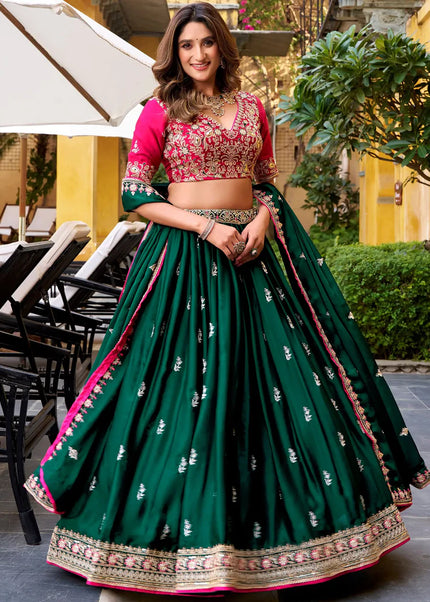 Pink and Green Embroidered Lehenga choli