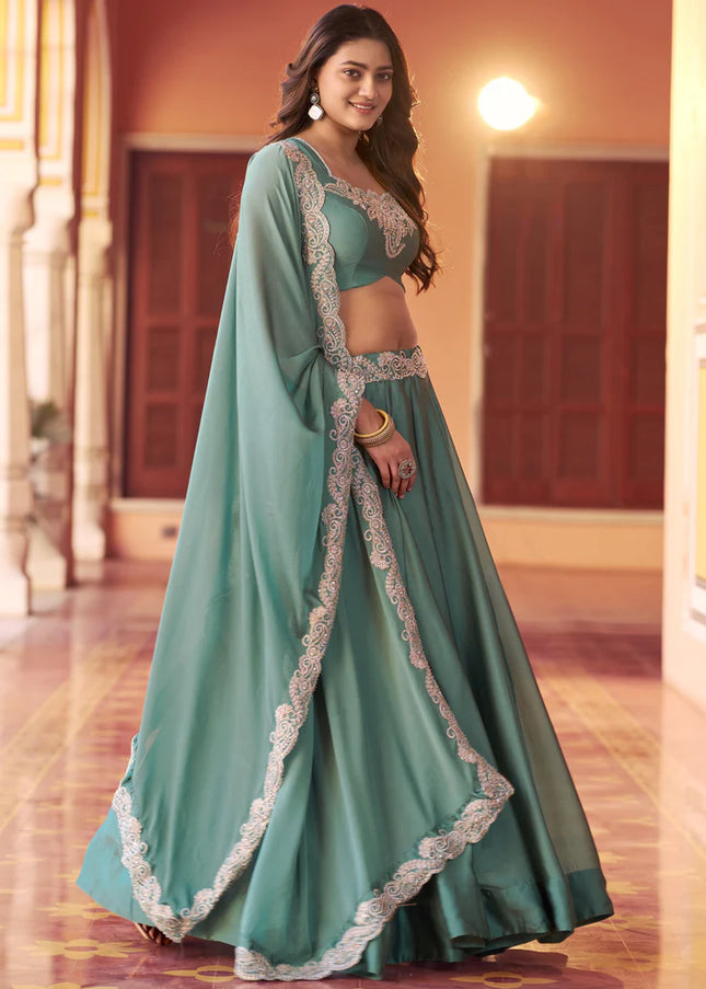 Turquoise Embroidered Lehenga Choli