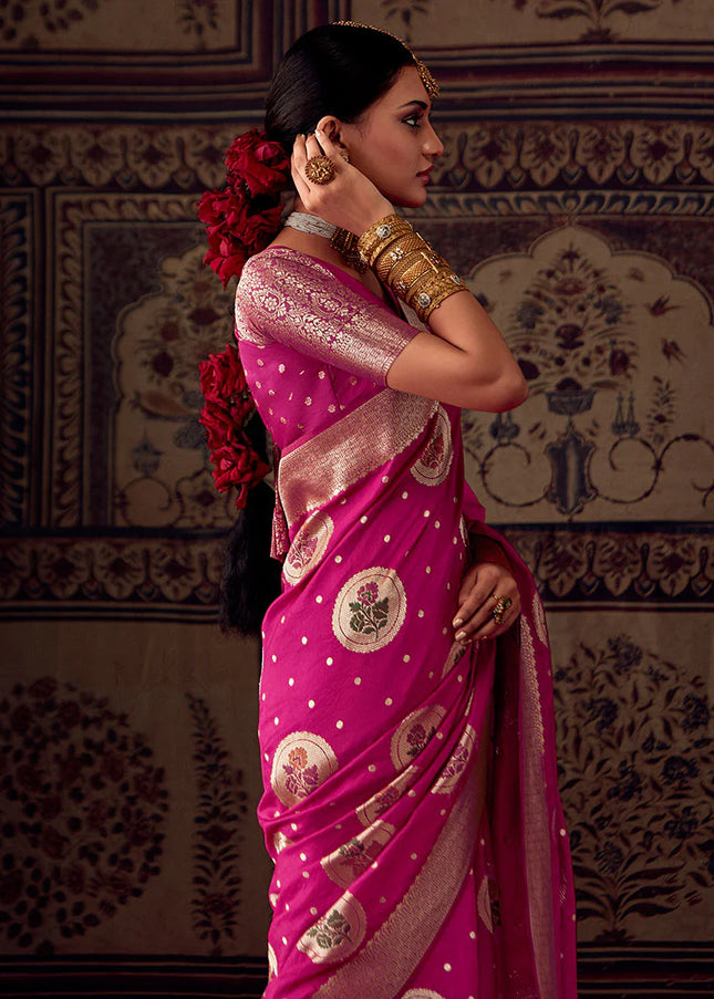Pink Zari Weaved Banarasi Saree