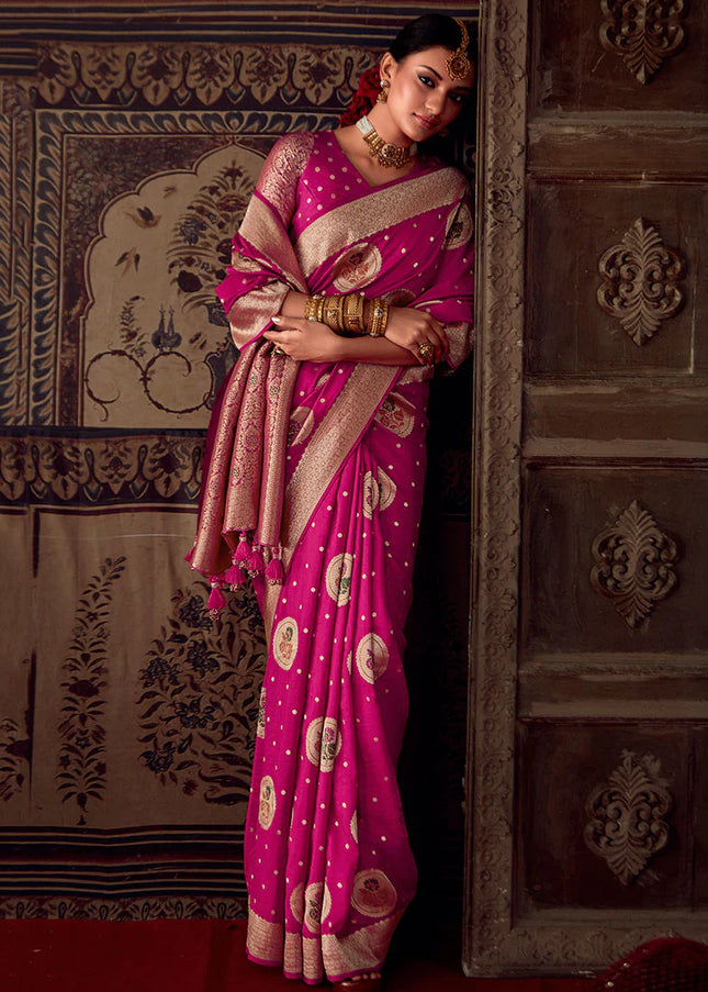 Pink Zari Weaved Banarasi Saree