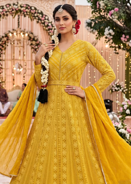 Yellow Embroidered Anarkali Gown