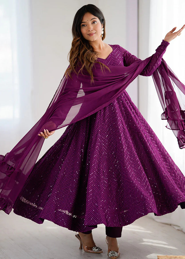Purple Georgette Anarkali Suit