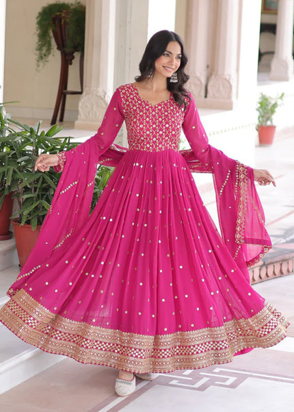 Golden Embroidered Anarkali Gown
