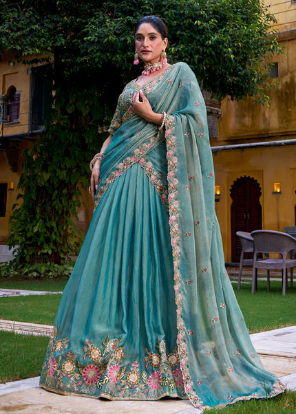 Sky Blue Embroidered Lehenga Choli