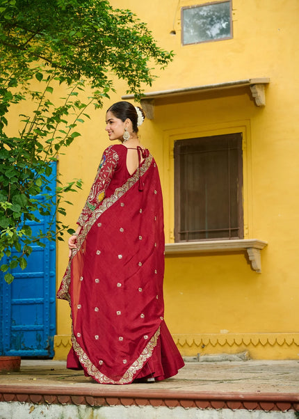 Maroon Embroidered Anarkali Gown