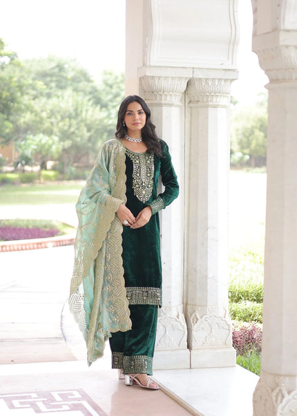 Green Embroidered Pant Style Suit