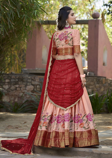 Peach Embroidered Lehenga Choli