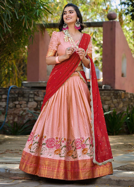 Peach Embroidered Lehenga Choli