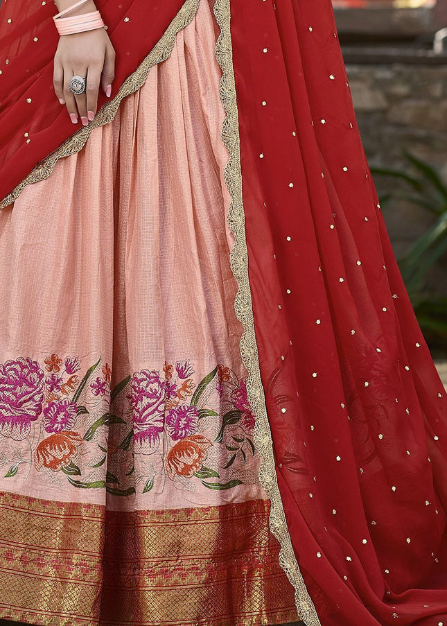 Peach Embroidered Lehenga Choli