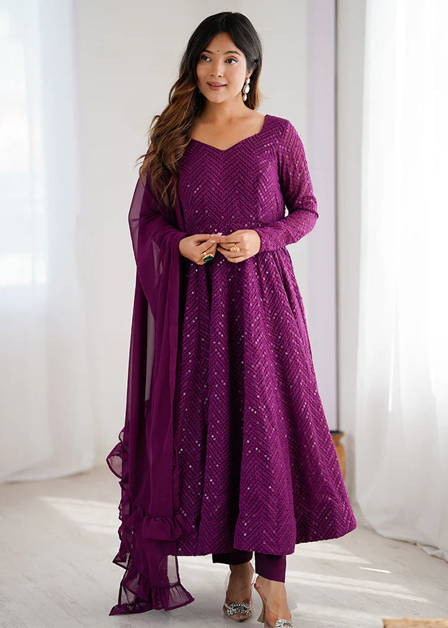 Purple Georgette Anarkali Suit