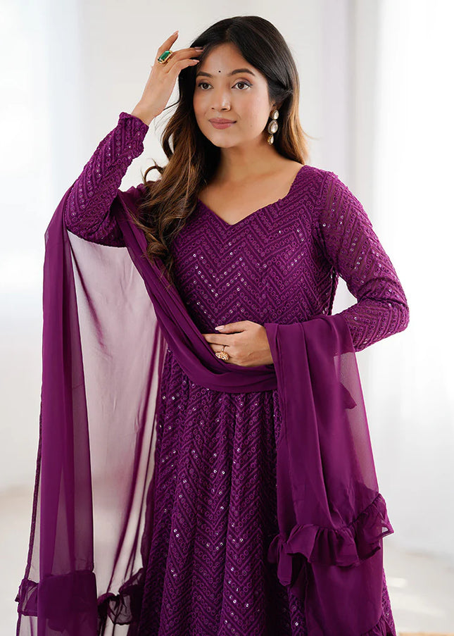 Purple Georgette Anarkali Suit