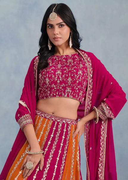 Pink and Orange Embroidered Lehenga Choli