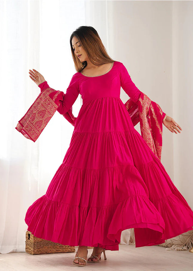 Pink Embroidered Flared Anarkali Suit FALAKENOOR Pink Embroidered Flared Anarkali Suit FALAKENOOR