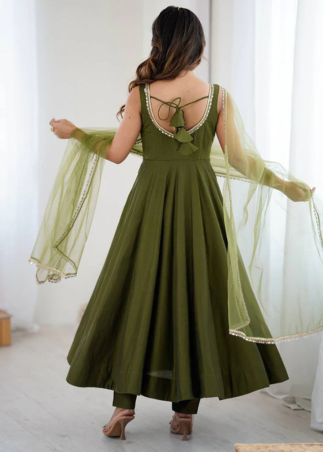 Green Embroidered Anarkali