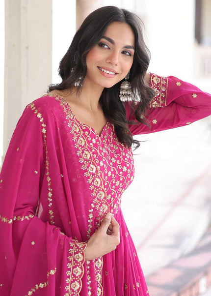 Golden Embroidered Anarkali Gown