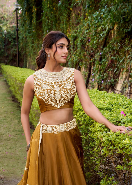 Mustard Yellow Embroidered Lehenga Choli