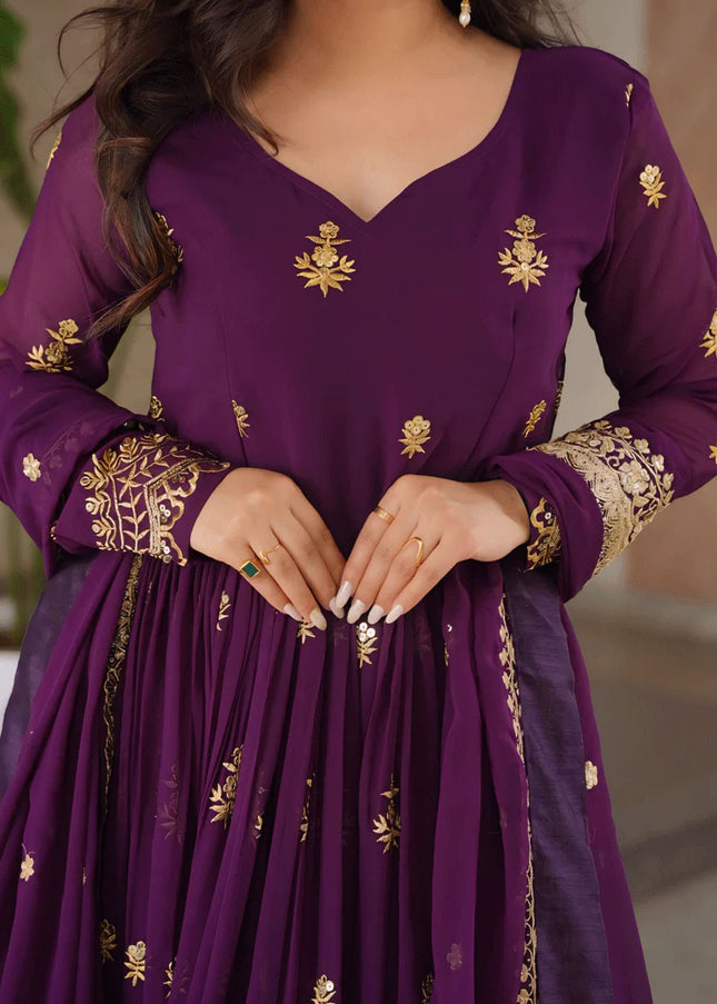 Purple Embroidered Anarkali Gown