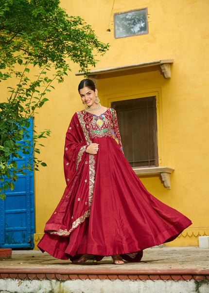 Maroon Embroidered Anarkali Gown