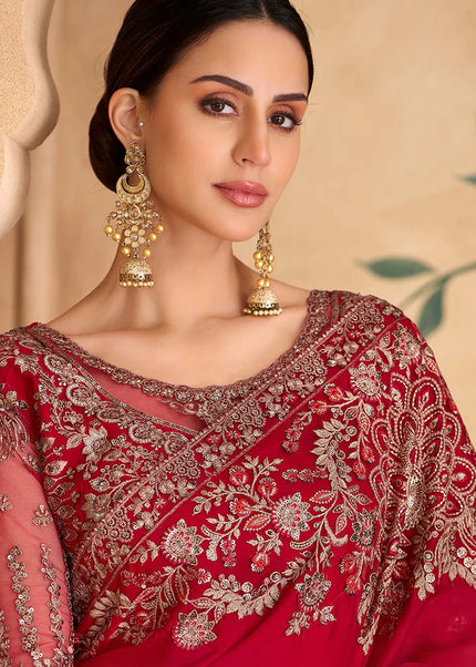 Red Embroidered Saree